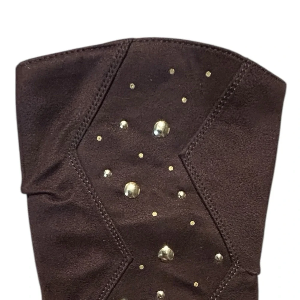 Disney WIZARDS of WAVERLY Place Brown Boots Girls 12.5 Fabric Gold Studs Y2K